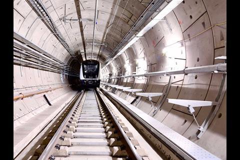 A Bombardier Class 345 EMU operated under electrical power in the Crossrail tunnels for the first time on the night of February 25.